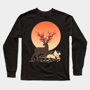 Sakura Deer Spirit | Sika Deer Long Sleeve T-Shirt